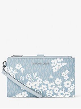 MICHAEL KORS JST Lg Double Zip Printed Sign Logo Wristlet Wallet